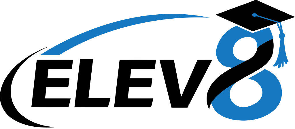 Elev8 School Black and Dark Blue Logo